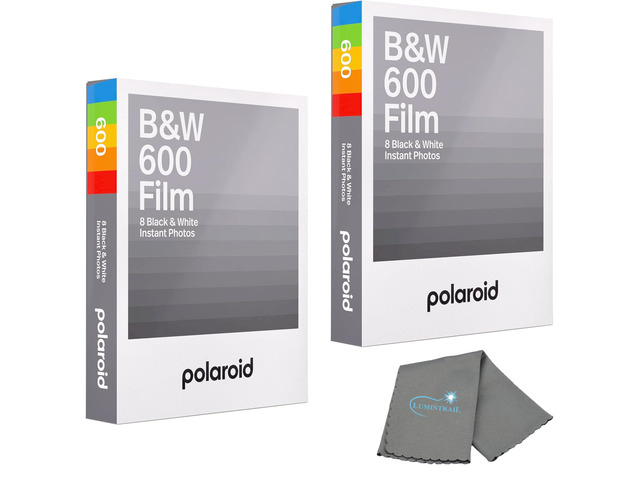 2 Pack Black & White Instant Film, Works with 600 and i-Type Cameras, 16 B & W Films, Bundle with a Cleaning Cloth