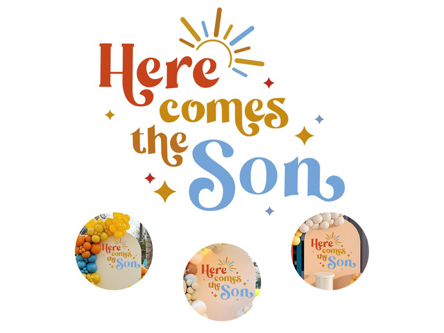 Here Comes The Son Sign Baby Shower Decoration Backdrop, Backdrop Sticker for Newborn Party Decorations,Baby Shower Party Photo Props,Gender Reveal...
