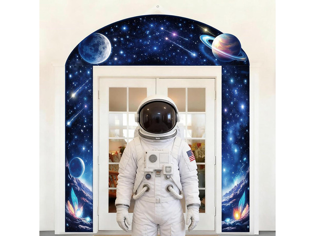 3PCS Outer Space Solar System Door Decorations Porch Banner Galaxy Starry Photo Background Planet Earth Moon Universe Milky Way Hanging Backdrop...