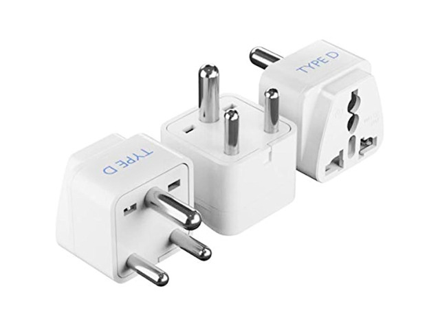 India Travel Plug Adapter (Type D) for Pakistan, Nepal, Bangladesh - 3 Pack [Grounded & Universal] (GP-10-3PK)
