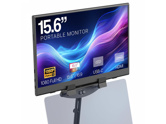 15.6 inch Portable Monitor with Laptop Screen Extender Holding Bracket, Fits Laptops up to 18.5 inches, Black, STAND-PM01M