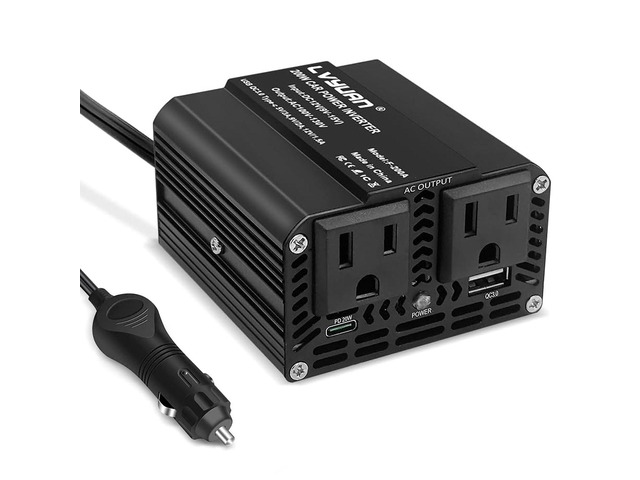 200W Power Inverter, Inverter 12V DC to 110V AC Car Plug in Adapter Outlet 65W PD Type-C & 28W QC Fast-Charging Ports Vehicle Converter for Phone,...