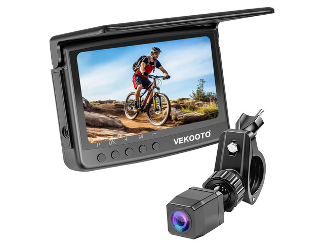 VB5 Bike Camera Rechargeable Battery 360° Rotation - 5'' HD 1080P Monitor Color Night Vision 3 Mins Easy Installation Handlebar Bicycle Rear View...