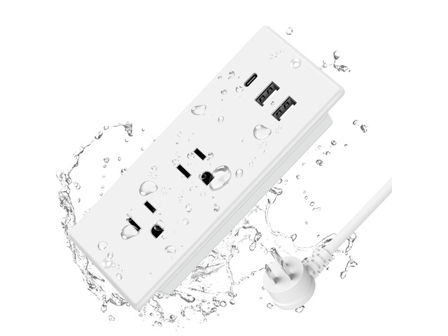 IPX6 Recessed Power Strip Waterproof Weatherproof Furniture Flush Mount Electrical Outlet with 2 Outlets & 3 USB Ports for Bathroom, 6ft Cord