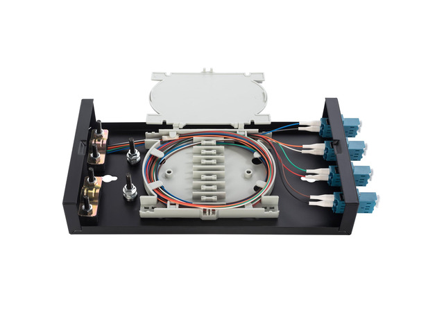4 Port Wallmount Box Fiber Optic Terminal encloure with 8 Strand LC UPC singlemode OS1 Colorful pigtials and 4 pcs Duplex LC Adaptor Loaded
