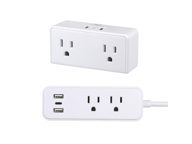 2Pack (Wall-Tap & Power Strip) with 6ft Power Cord, Compact Charging Hub with 2-Port USB-A & 1-Port USB-C Chargers, 3-Prong, for Home, Office,...