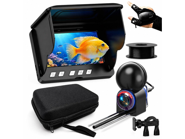 200Â° Ultra-Wide 1080P HD Underwater Fishing Camera with LED Flashlight Glove, IR Night Vision, 50FT Cable for Ice Lake Boat Kayak Fishing