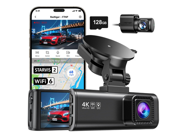 F7NP Dash Cam & Acc Hardwire Kit, 4K Starvis 2 Dash Camera for Cars with Built-in GPS WiFi and Included Memory Card