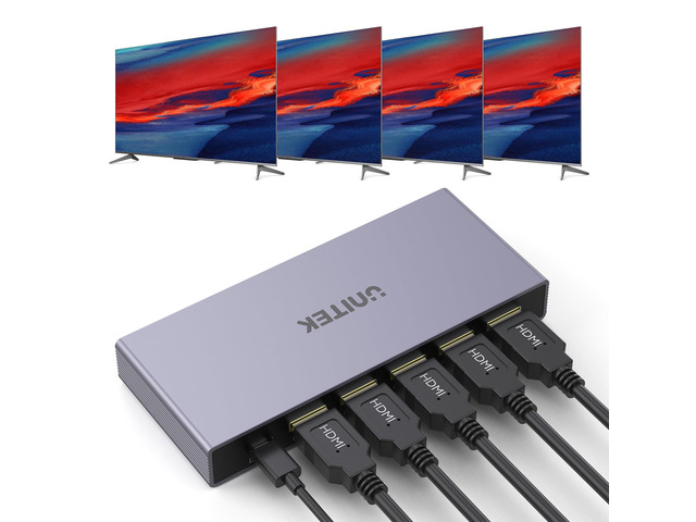 4K HDMI Splitter 1 in 4 Out with Power Adapter Mirror Display External HDMI Switch 1 Computer Share 4 Monitors for PS5 Xbox Fire Stick TV Box...