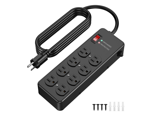 Magnetic Heavy Duty Power Strip,12 Gauge 6FT Extension Cord,Black Metal Wall Mount Power Strip Surge Protector 2700 Joules for...