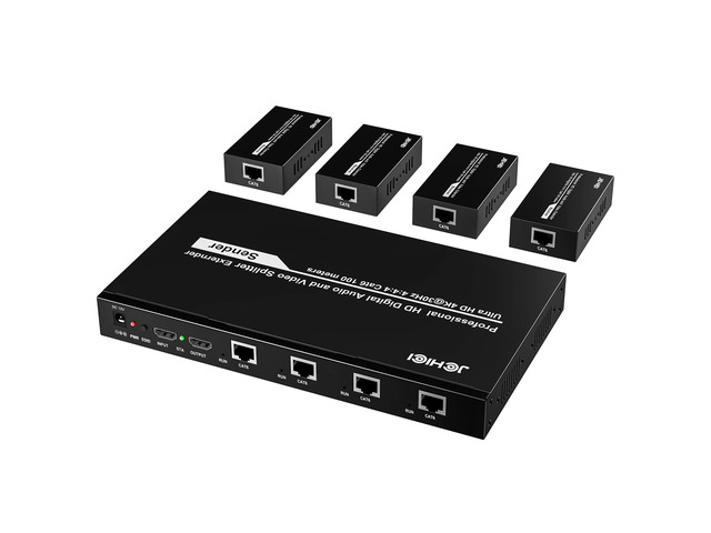 4K HDMI Extender Splitter 1x4 100M with Loopout EDID copy, lossless 4K@30Hz, zero latency, 3D support., plug & play for TV/monitor/projector