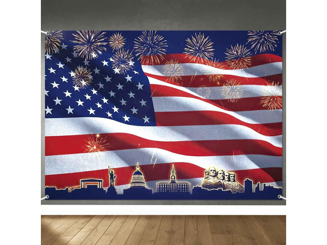 8x6ft Patriotic American Flag Backdrop 4th of July Banner Red White and Blue USA Flag Fireworks Photo Background Veteran Independence Day Memorial...