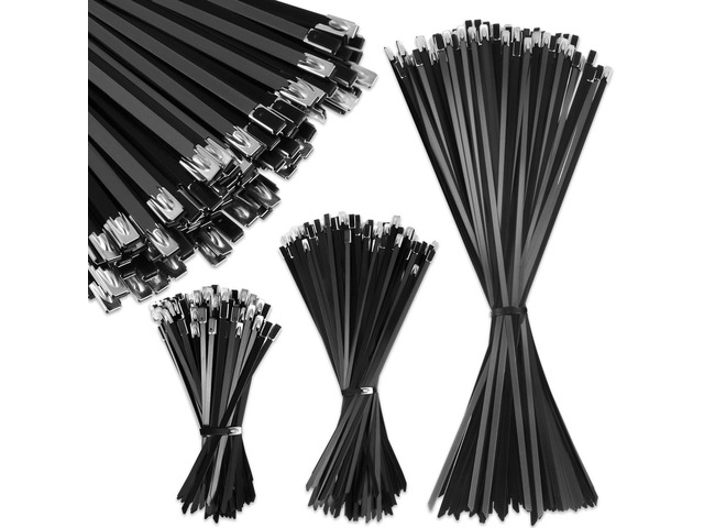 500 Pcs 6', 10', 14' Metal Zip Ties Black 304 Stainless Steel Zip Ties Epoxy Coated Tie Heavy Duty Cable Self Locking Cable Multi Purpose for...