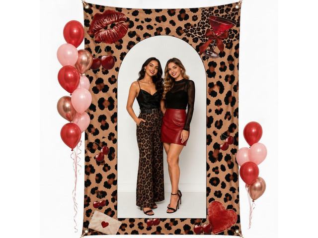 Cheetah and Cherry Photo Backdrop, Leopard Print Birthday Photoshoot Decoration 4.3 x 6.6 ft Oxford Cloth Red Cherry Leopard Backdrop for Women...