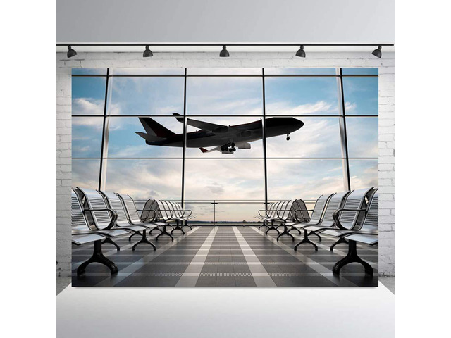 Airport Terminal Airplane Photography Backdrop 7x5FT Realistic Airport Airplane Terminal Wall, Lightweight Vinyl, Travel Pilot Photo Backdrop,...