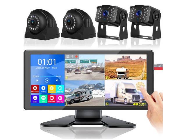 RV Backup Camera for RV Truck Semi Truck Trailer, 4K 10.36' Touch Monitor with Recording DVR MP5 Bluetooth Adjustable Parking Assist Line & Four...