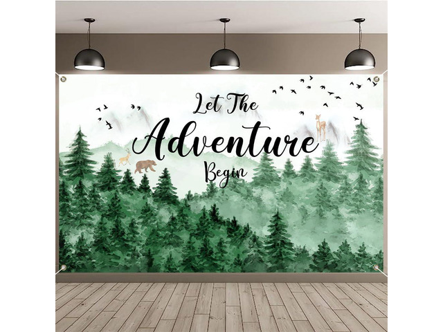 Let The Adventure Begin Backdrop Banner with 70.8'X43.3', Adventure Awaits Bon Voyage Tree Mountain Wilderness Forest Photography Background for...