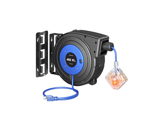 Retractable Extension Cord Reel with 6 Grounded Outlets, 40FT Retractable Cord Reel, Twist-lock Stopper, 12/3C SJTOW, 15A Circuit Breaker, Heavy...