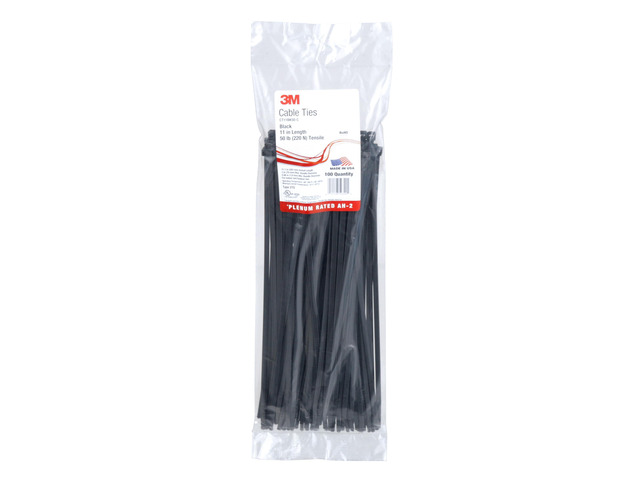 Cable Tie CT11BK50-C, 11 in, 50 lb Tensil Strength, Black, Bag of 100 For Indoor and Outdoor Use. Curved Tip Allows for Faster Threading and...