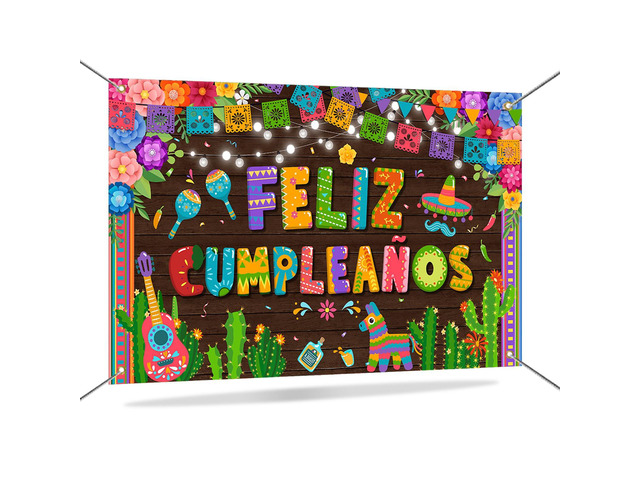 Feliz Cumpleaños Banner Backdrop Mexican Spanish Birthday Party Decorations Fiesta Birthday Background Party Supplies 70.8 x 43.3 Inch