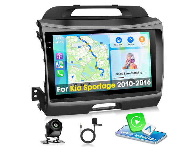 [4+64G] Car Stereo Radio for Kia sportage 2010-2016 with Wireless CarPlay & Android Auto, 9' Dual Din Touchscreen Bluetooth Audio with GPS Mirror...