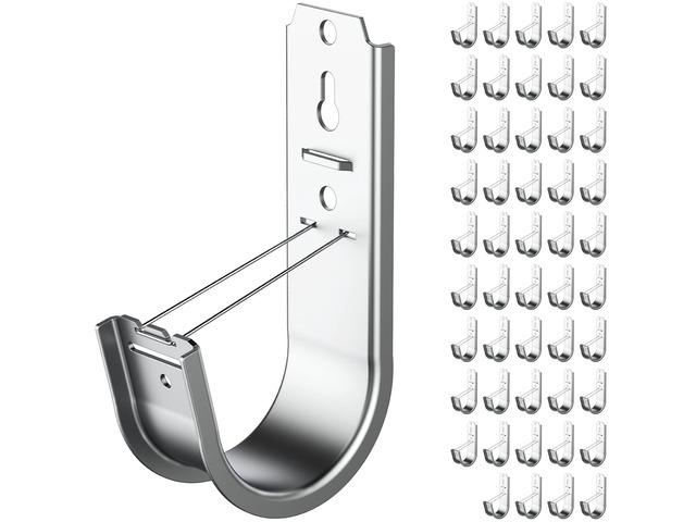 50 Pack 2 Inch J Hook Wall Mount J Hook with Retainer Clip Galvanized Steel Wall Cable Hooks Smooth Round Edge J Hook for Hanging Wire Cable...