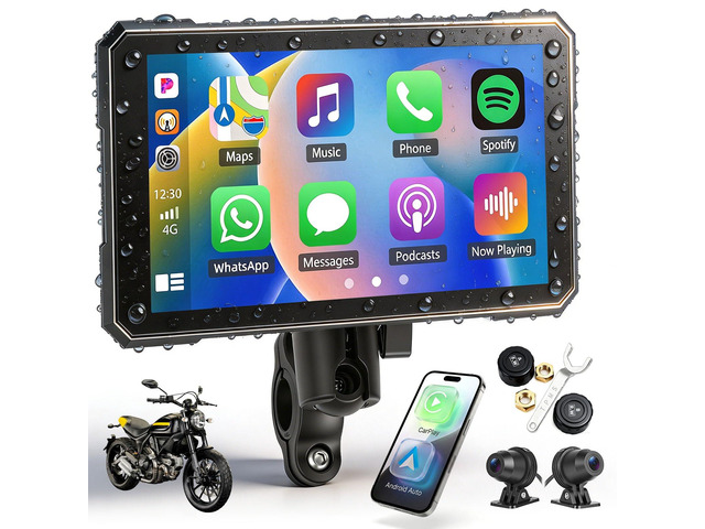 Motorcycle CarPlay Screen with HD 1080P Dual Dash Cam Wireless CarPlay Android Auto Screen for Motorcycle TPMS Pantalla para Moto 5 IP67 Waterproof...
