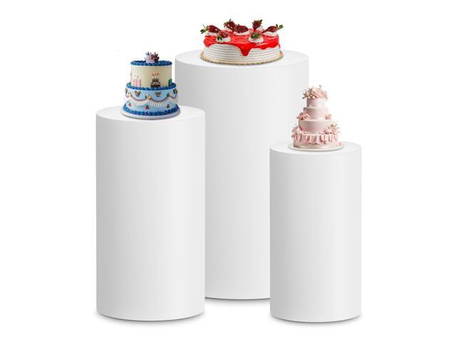Cylinder Pedestal Covers, Set of 3 (S+M+L), White, Only Cloth Spandex Display Cylinder Covers, Plinth Pillar Cover for Birthday Party Wedding...
