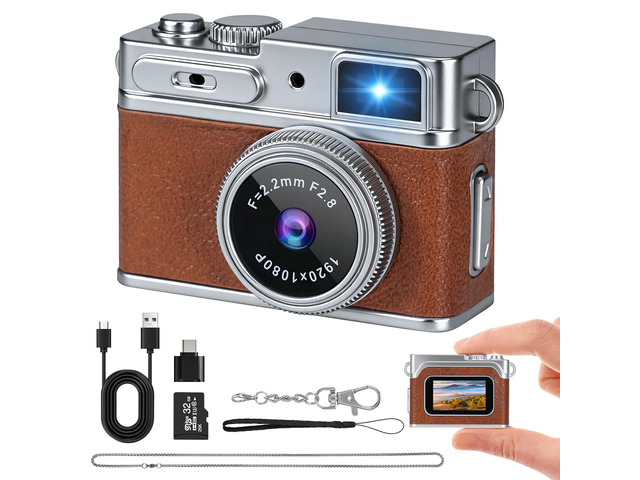 Mini Keychain Camera - 1080P HD Retro Digital Camera, Compact with 32GB SD Card, 0.96' HD Display, Portable Pocket Video Recorder for Photo Video...