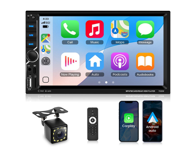 Double DIN Car Stereo with Wireless CarPlay Android Auto, 7 Inch Touchscreen Radio, Universal 2 Din Head Unit Bluetooth 5.0 FM SWC EQ USB-C Mirror...