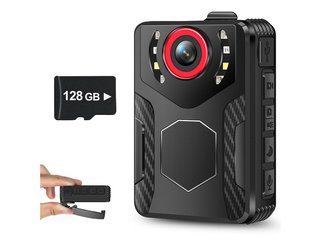 Body Camera with Audio and Video Recording: 1080P FHD Body Cam, 128GB Wearable Pocket Camera, Night Vision, 10HR Battery, 2.0' Screen Bodycam for...