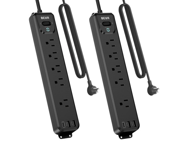 2 Pack Surge Protector Power Strip, 10FT Long Extension Cord 5 Widely Spaced Outlets 3 USB Ports (1 USB C Port), Overload Protection, 900 Joules,...