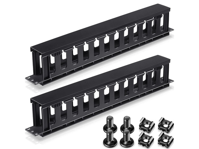 4 Pcs 1U Rack Cable Management Sleeves Horizontal Mount Cable 12 Slot Management Clips Rack with Panel Cover 19 Inch for Wall Shelf Mount