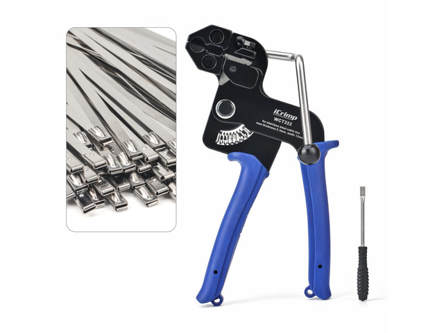 IWISS WCT322 Stainless Steel Cable Tie Gun Kit for Fastening and Cutting up to 12mm Width Metal Zip Ties, c/w 100 Pieces Stainless Steel Cable Zip...