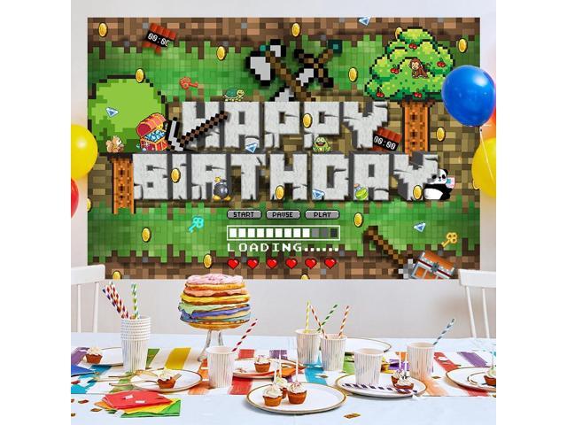 Sandbox Game Party Backdrop, 7 X 5ft Pixel Theme Party Banner Supplies Vdieo Game Party Decoration for Birthday, Party (5x7ft)