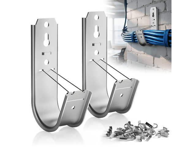 50 Pack 2 Inch J Hooks for Cable Management with Retainer Clips 2-Inch Galvanized Steel J Hooks with Retainer Clips for Secure Cable Management and...