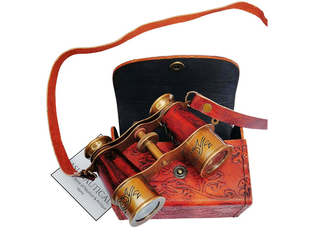 Vintage Style 3 Brass Binoculars with Leather Pouch Nautical Collectible, Pirate Spyglass, Nautical Collectible & Decorative Gift
