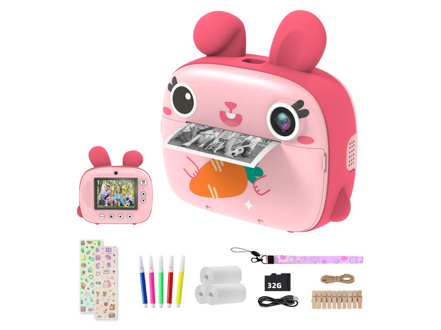 Kids Instant Camera - 2.5K Instant Print Camera with No Ink, 32GB Card, Selfie & 1080P Video, Pink Toy Gift for Girls & Boys 3-12