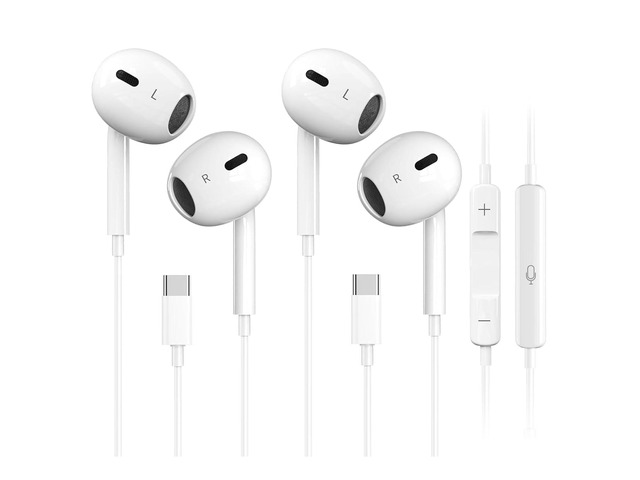 2 Packs USB C Wired Headphones for iPhone 17/16/15 Earbuds, Type C Earphones with Mic & Remote Control Noise Cancelling for iPhone 17 16 15 Pro Max...