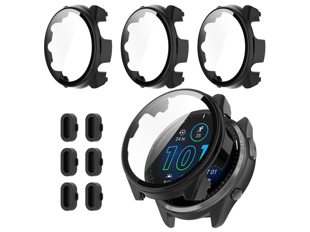 3+6 Pack for Garmin Forerunner 965 Hard PC Screen Protector Case With Charger Port,Built-in Tempered Glass Film,Full...