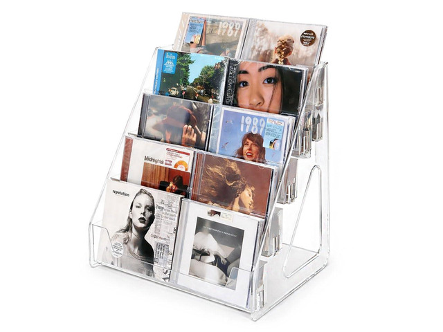 Acrylic CD Rack 5-Tier Cascading CD Storage Organizer, Holds Up to 30 CD Jewel Cases, Clear CD & DVD Display Shelf for Music, Postcards &...