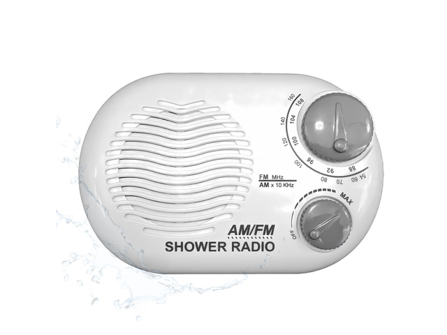 Shower Radio - Includes Carrying or Hanging Strap. Portable Design Perfect for Bathroom, Kitchen, and Outdoor. Built in Speaker, Battery Operated...