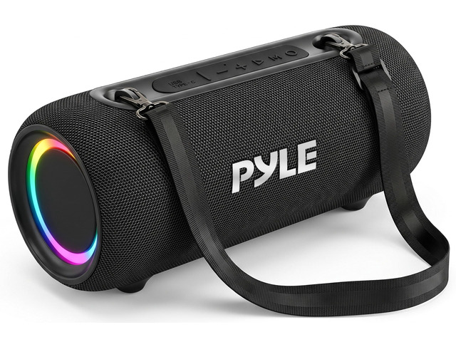 Portable Bluetooth Speaker - RGB LED, IPX5 Waterproof, TWS Stereo Pairing, USB/AUX/FM, Built-in Mic, USB-C Charging, 7H Battery, Shoulder Strap -...