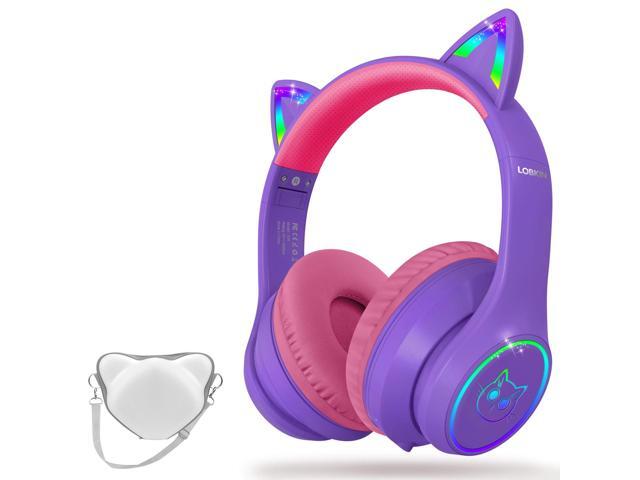 Bluetooth 5.4 Kids Headphones with Case - RGB LED Light Up Cat Ears Foldable Adjustable Over Ear Headphone Support Wireless or 3.5mm Wired Mode for...