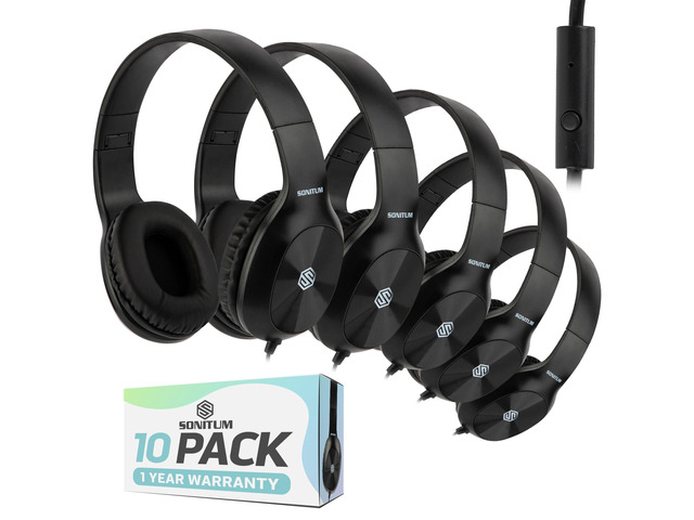 Classroom Headphones-Bulk 10-Pack, with Microphone Student On Ear Comfy Swivel Earphones for Library, School, Airplane, Kids-for Online Learning...