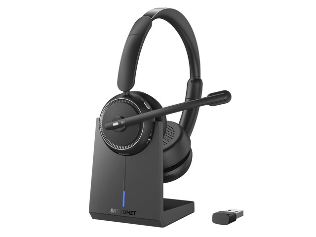 Wireless Headset with Mic for Work, Bluetooth Headset with Noise Canceling Mic & Charging Base, Wireless Headphones with Mic for Remote...