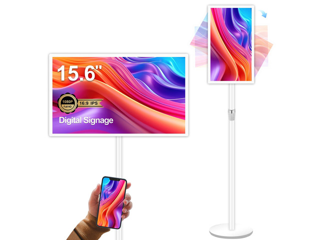 15.6' Digital Signage Display 10000 mAh Capacitive Touch Screen Advertising Display with Wireless Screen Mirroring, All in One LCD Screen HDMI-in...