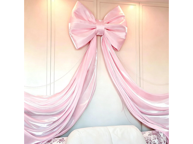 Large Pink Bow Birthday Decorations, 32'' x 71'' Big Bow Themed Backdrop Room Wall Decor Wedding Engagement Bachelorette Baby Shower Bridal...
