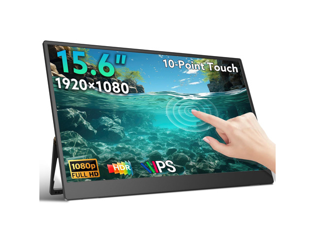 Portable Monitor Touchscreen 15.6'' FHD 1080P USB-C HDMI Ultra-Slim Gaming Display, Built-in Stand Speakers HDR IPS,for Laptop PC Mac Phone PS4/5...