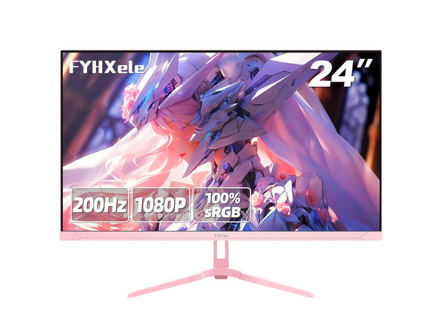 24 inch 200Hz Gaming Monitor, FHD 1080P Fast IPS PC Gaming Monitor, 1ms, freesync, 99% sRGB, USB/DisplayPort/HDMI/Eye Care/VESA Mountable-Pink